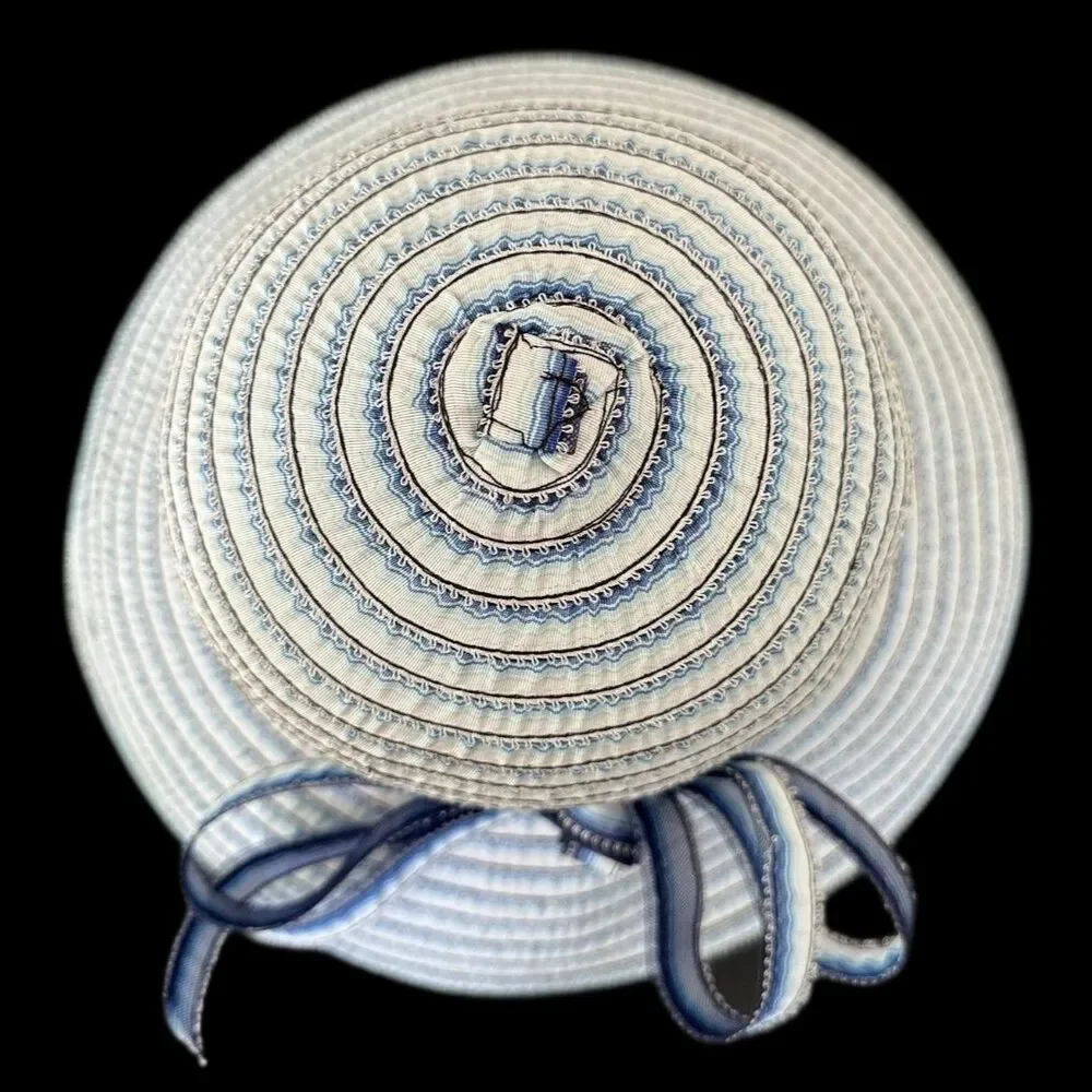 NWT Vintage Frank Olive By Gabriel Amar Blue White Kentucky Derby Picture Hat - Picture 6 of 7